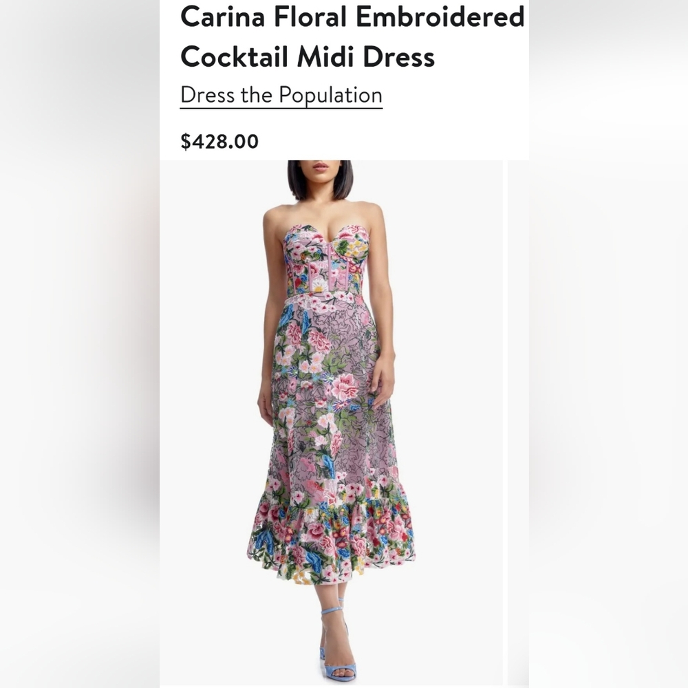 *PRICE REDUCED* NWT Dress the Population Carina Embroidered Dress $428 Small